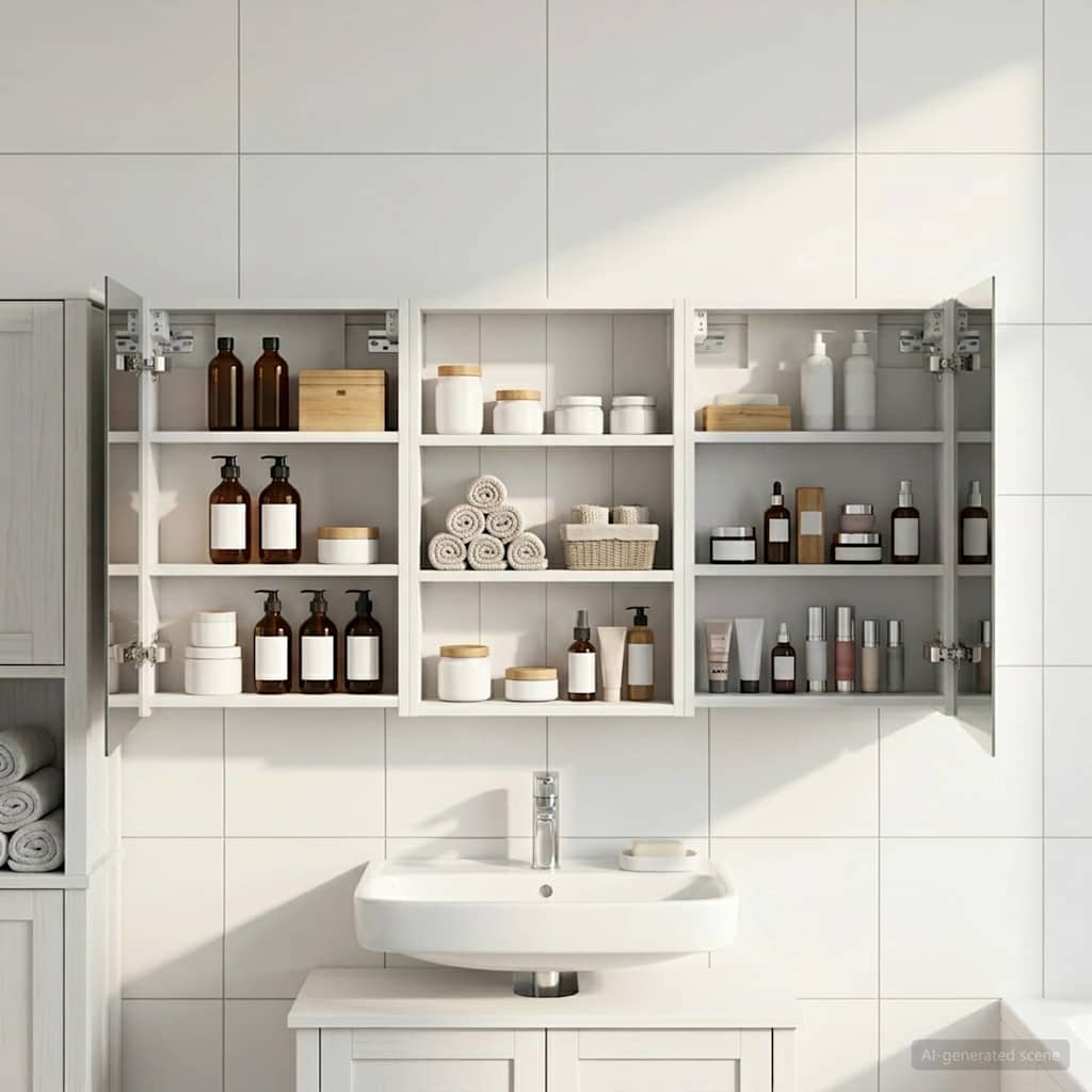 Kylpyhuoneen kaappisetti hyllyllä 3 pcs 120 x 10,5 x 60,5 cm