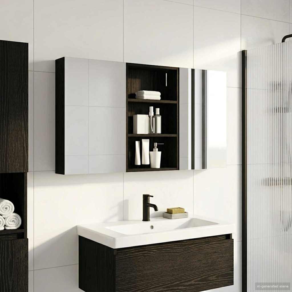 Kylpyhuoneen kaappisetti hyllyllä 3 pcs 120 x 10,5 x 60,5 cm