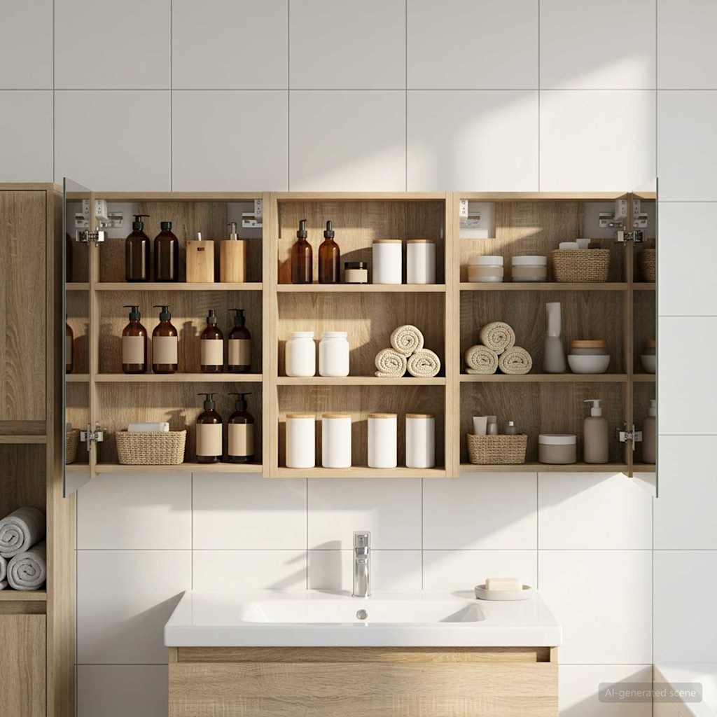 Kylpyhuoneen kaappisetti hyllyllä 3 pcs 120 x 10,5 x 60,5 cm