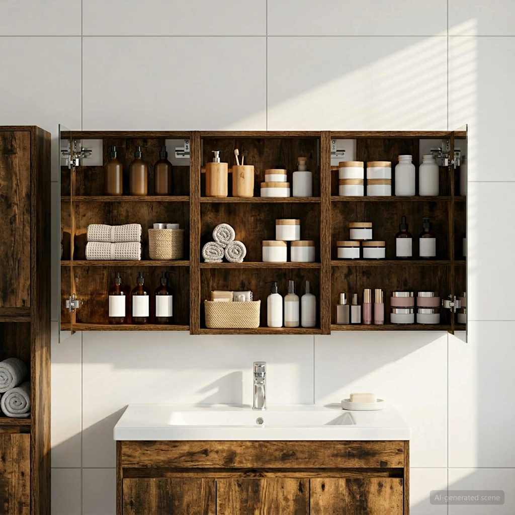 Kylpyhuoneen kaappisetti hyllyllä 3 pcs 120 x 10,5 x 60,5 cm