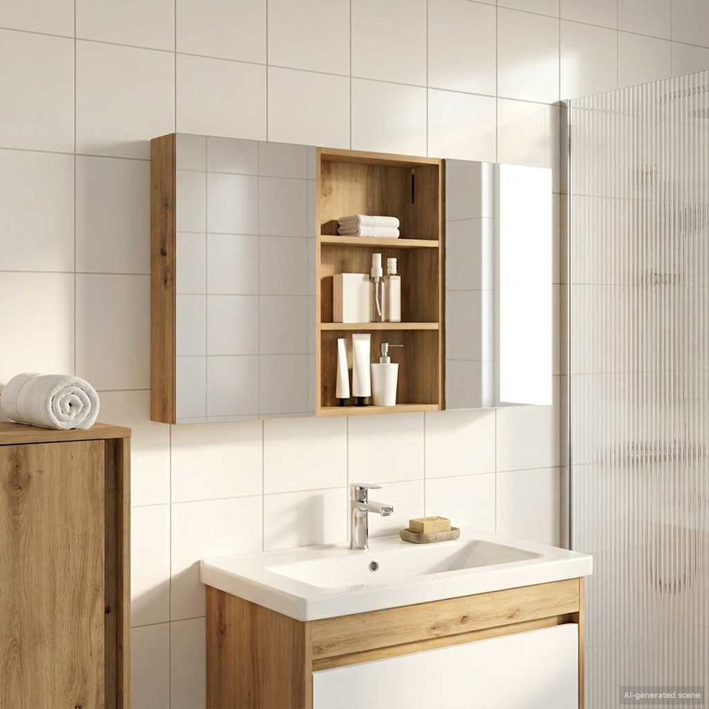 Kylpyhuoneen kaappisetti hyllyllä 3 pcs 120 x 10,5 x 60,5 cm