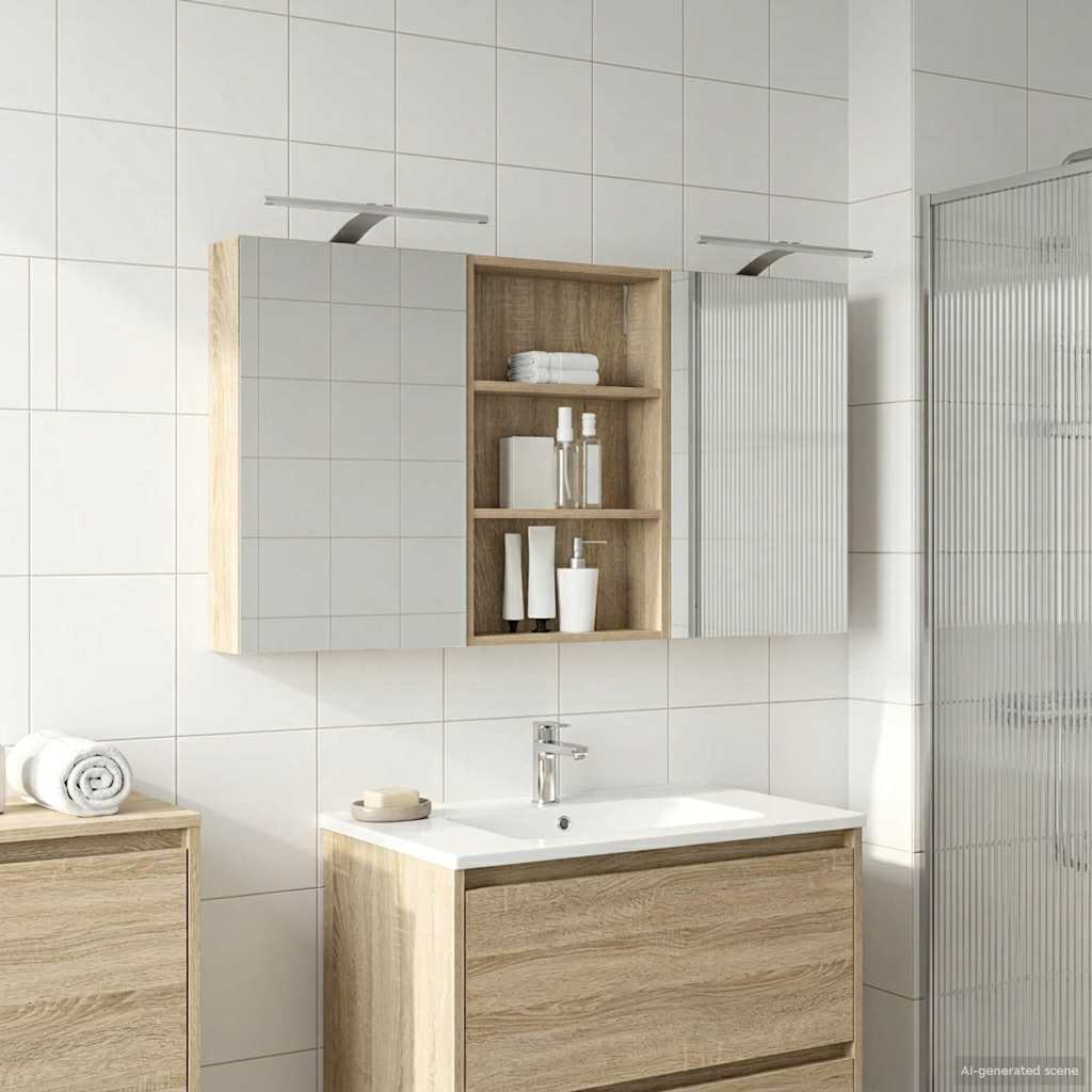 Kylpyhuoneen kaappisetti hyllyllä 3 pcs 120 x 10,5 x 60,5 cm