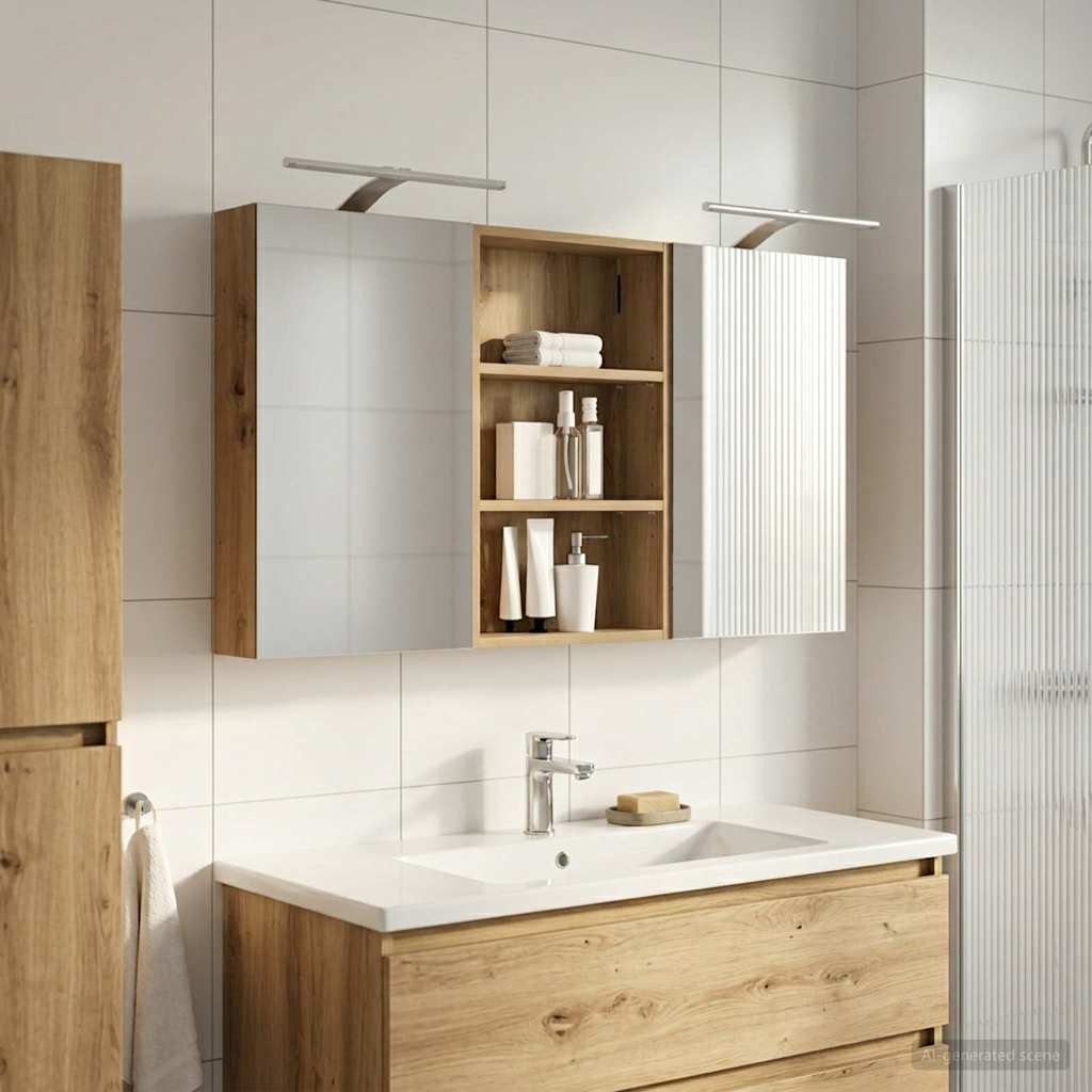 Kylpyhuoneen kaappisetti hyllyllä 3 pcs 120 x 10,5 x 60,5 cm