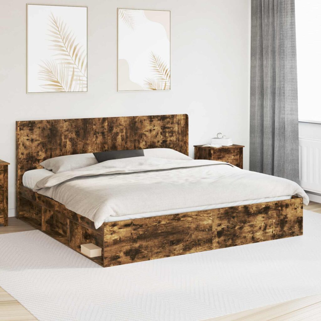 Sängynrunko säilytyksellä ja päänäytöllä Savutammi 200 x 200 cm