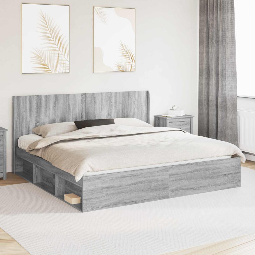 Sängynrunko säilytyksellä ja päänäytöllä Harmaa Sonoma
