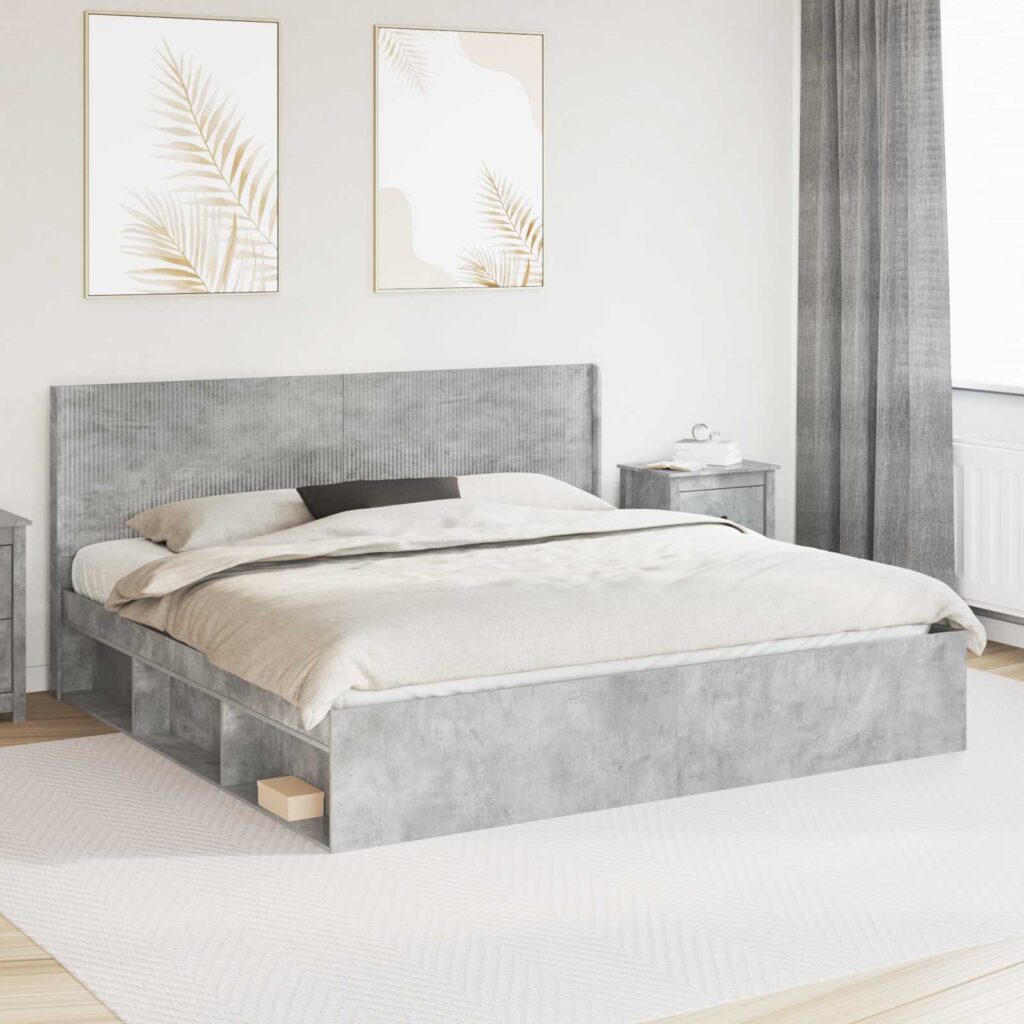 Sängynrunko säilytyksellä ja päänäytöllä Betoninharmaa