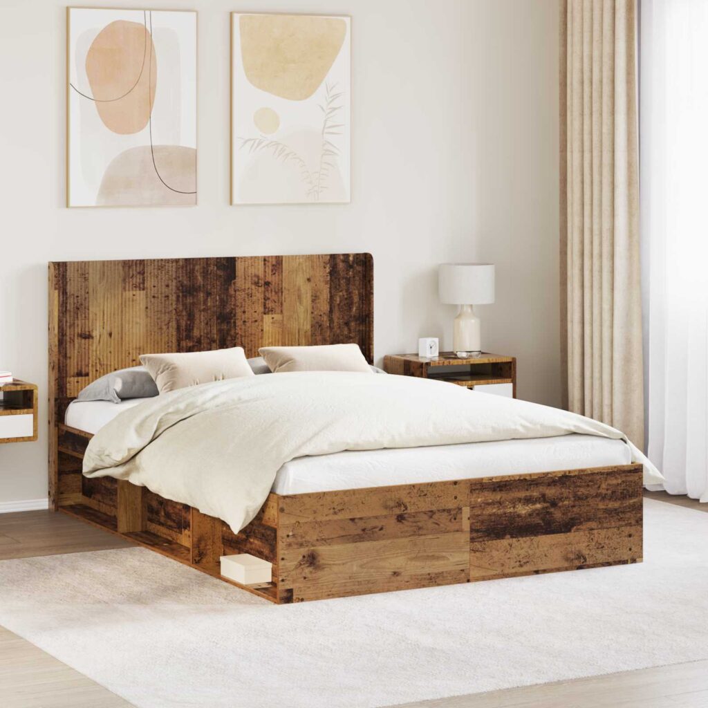 Sängynrunko säilytyksellä ja päänäytöllä Vanha puu 160 x 200 cm