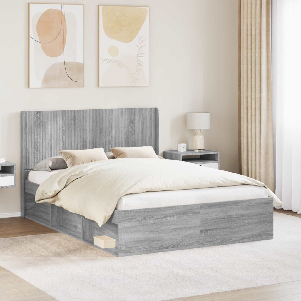 Sängynrunko säilytyksellä ja päänäytöllä Harmaa Sonoma