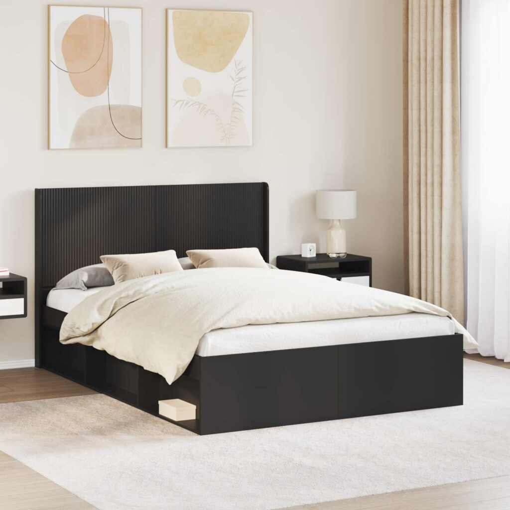 Sängynrunko säilytyksellä ja päänäytöllä Musta 4FT Small Double