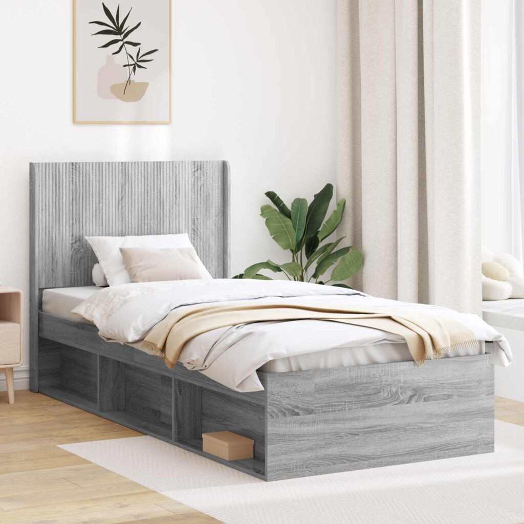 Sängynrunko säilytyksellä ja päänäytöllä Harmaa Sonoma
