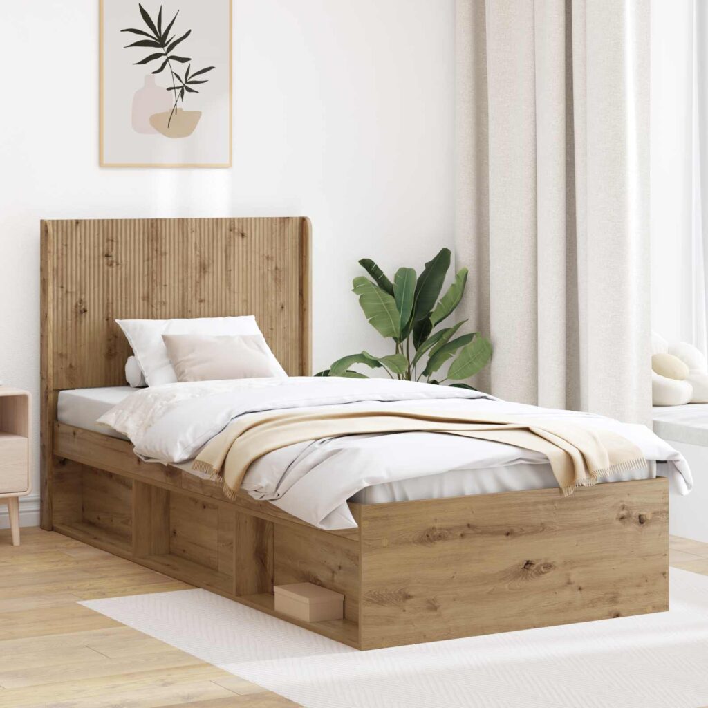 Sängynrunko säilytyksellä ja päänäytöllä Artisaanitammi