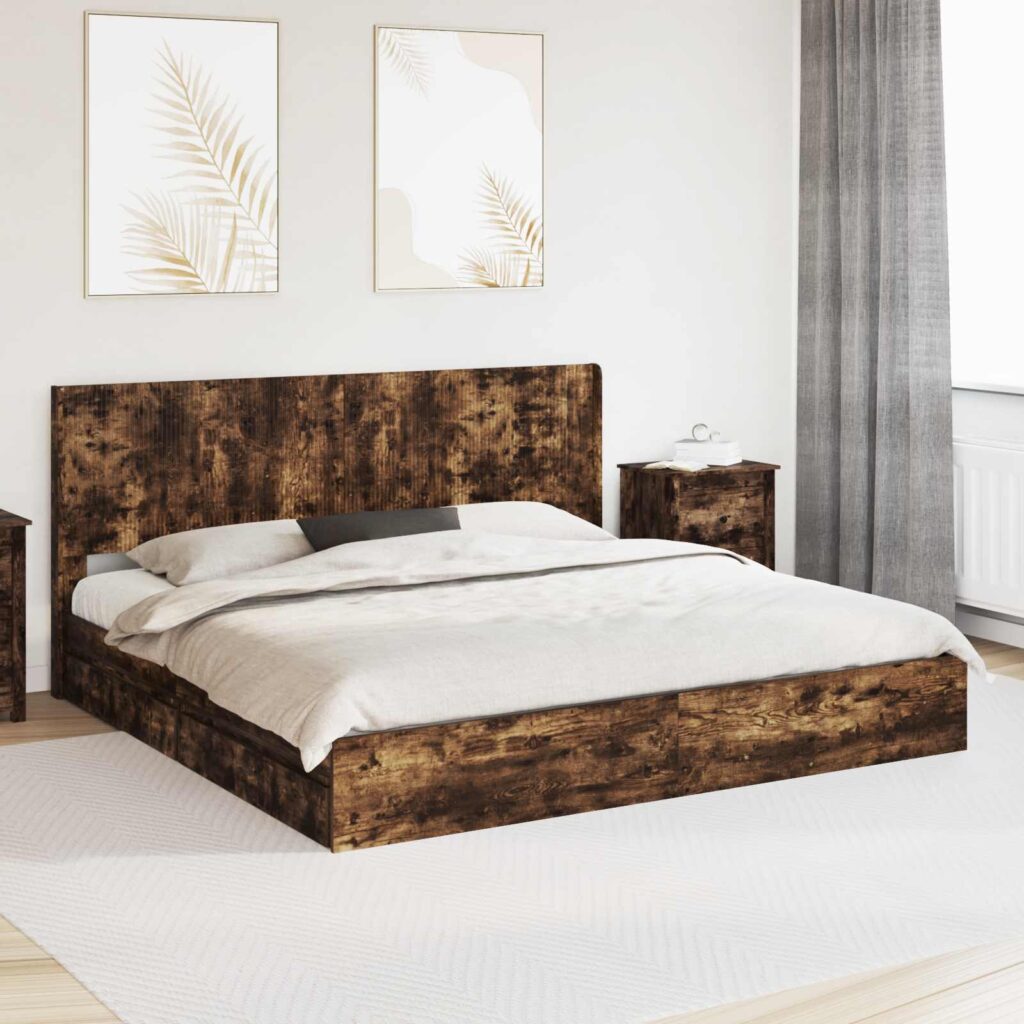 Sängynrunko säilytyksellä ja päänäytöllä Savutammi