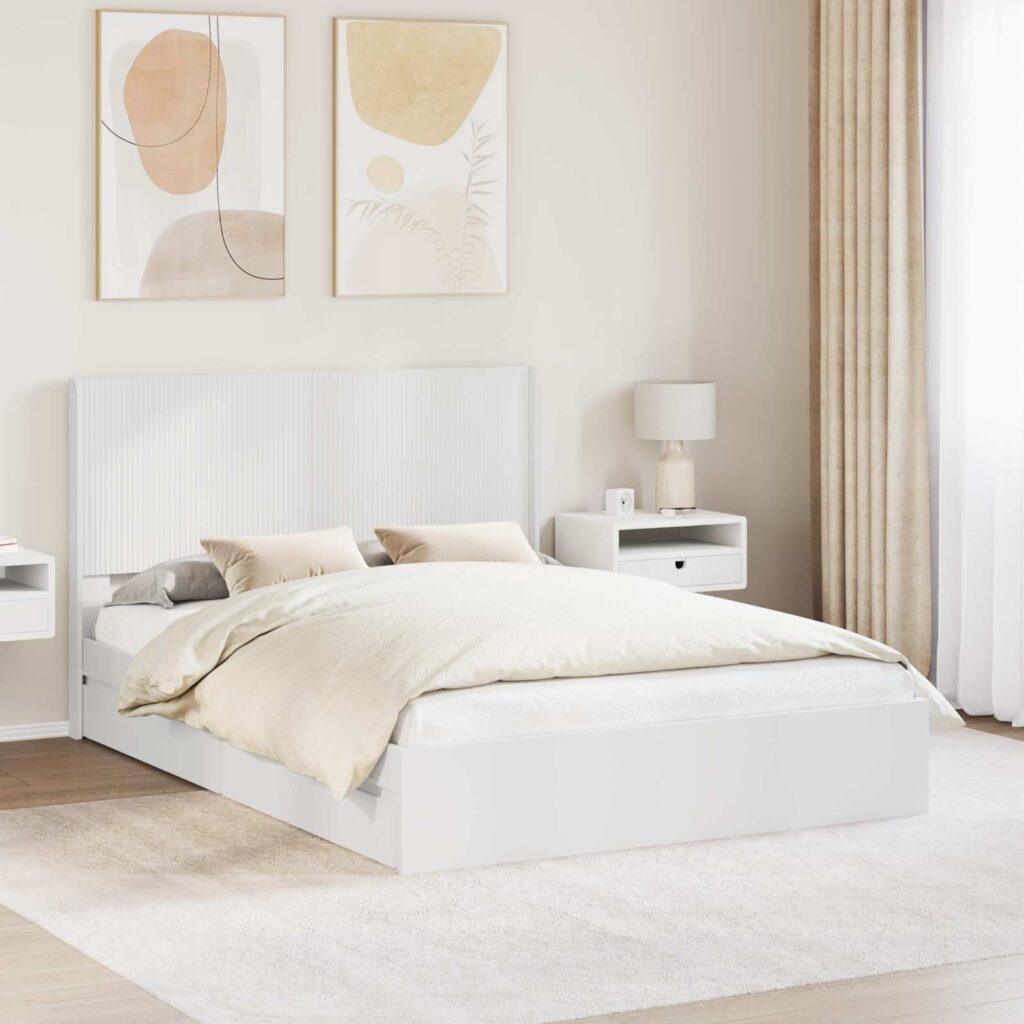 Sängynrunko säilytyksellä ja päänäytöllä valkoinen 160 x 200 cm