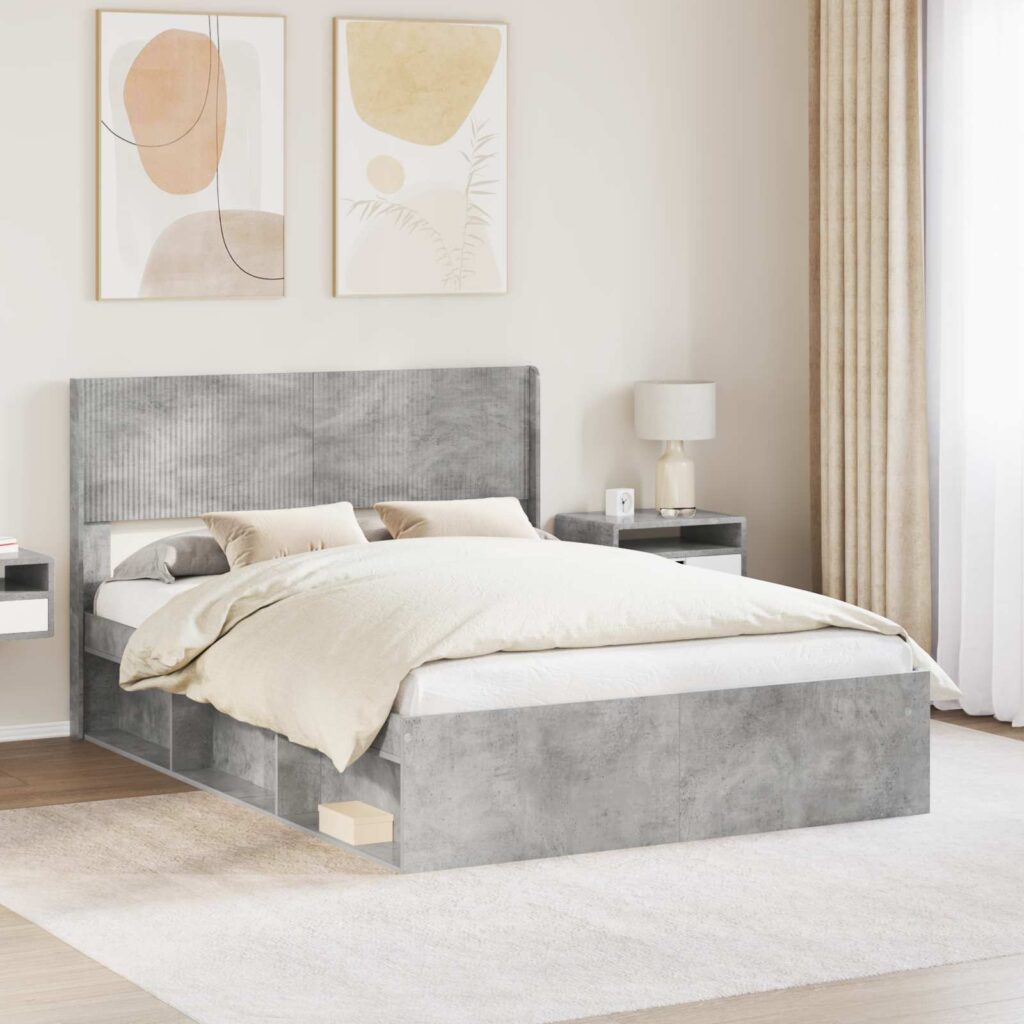 Sängynrunko säilytyksellä ja päänäytöllä Betoninharmaa