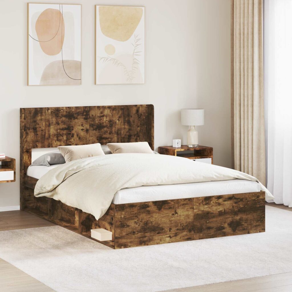 Sängynrunko säilytyksellä ja päänäytöllä Savutammi 160 x 200 cm