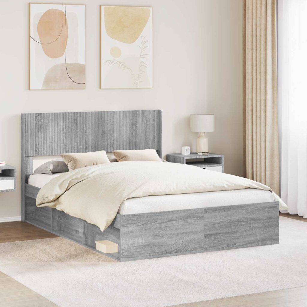 Sängynrunko säilytyksellä ja päänäytöllä Harmaa Sonoma