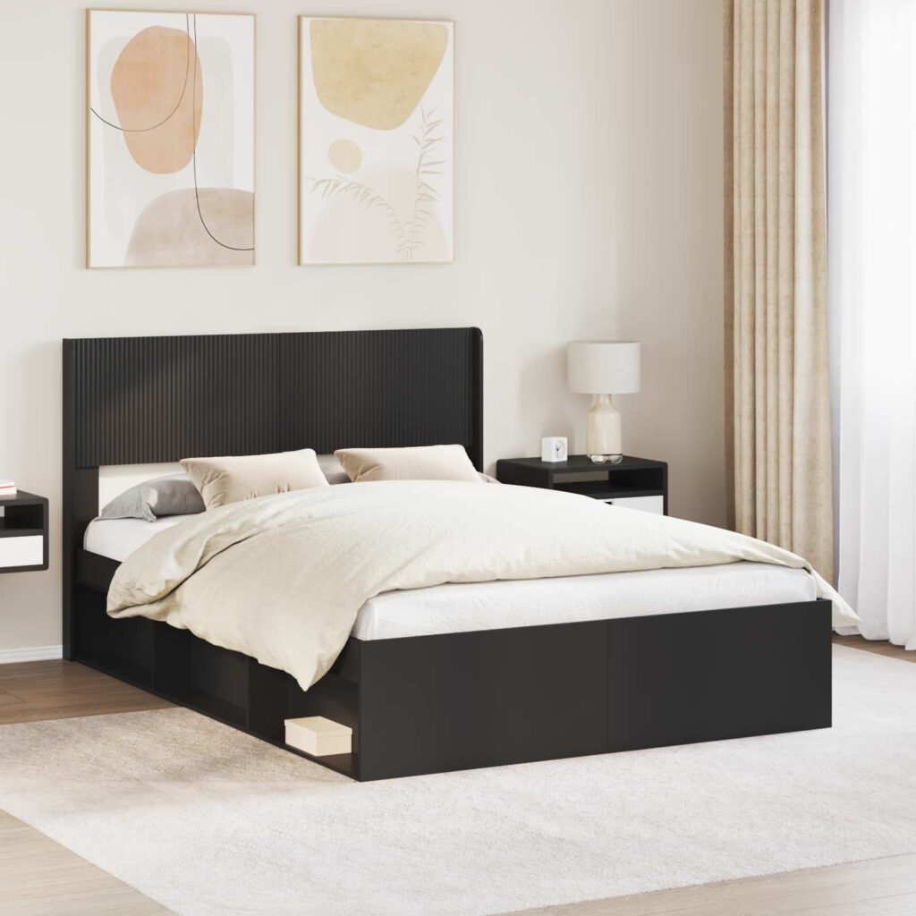 Sängynrunko säilytyksellä ja päänäytöllä Musta 120 x 200 cm
