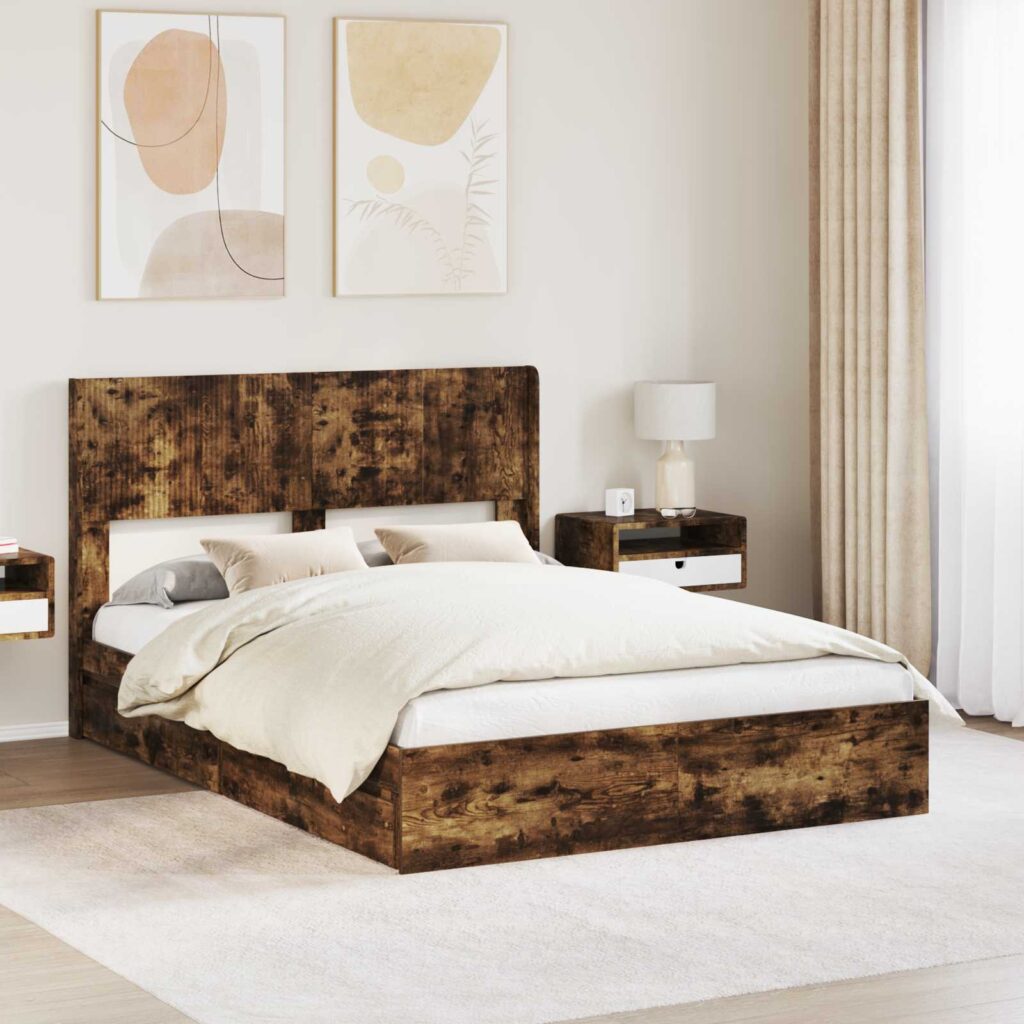 Sängynrunko säilytyksellä ja päänäytöllä Savutammi 160 x 200 cm