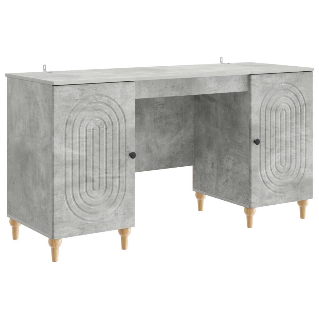 Pöytä hyllyllä Betoninharmaa 142,5 x 50 x 75 cm Tekninen puu