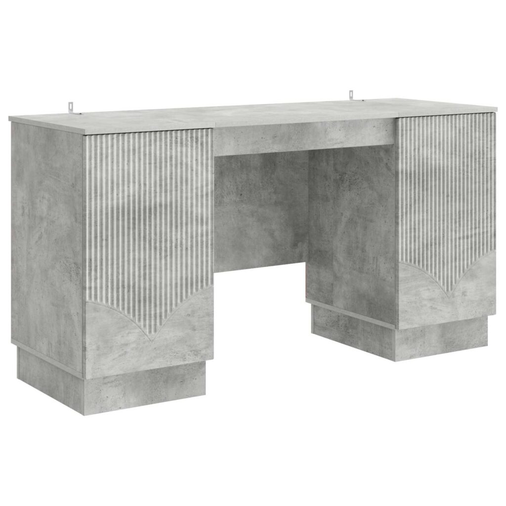 Pöytä hyllyllä Betoninharmaa 142,5 x 50 x 75 cm Tekninen puu