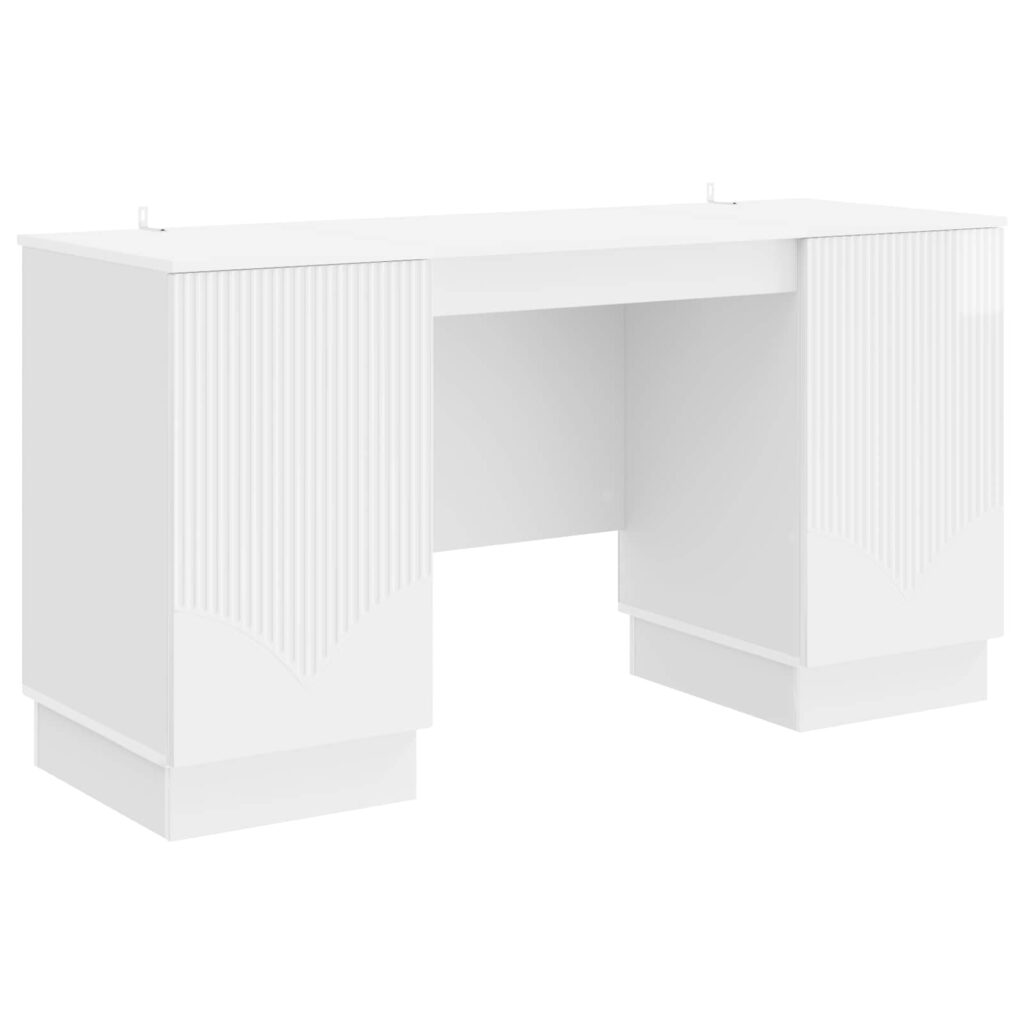 Pöytä hyllyllä Korkeakiiltoinen valkoinen 142,5 x 50 x 75 cm