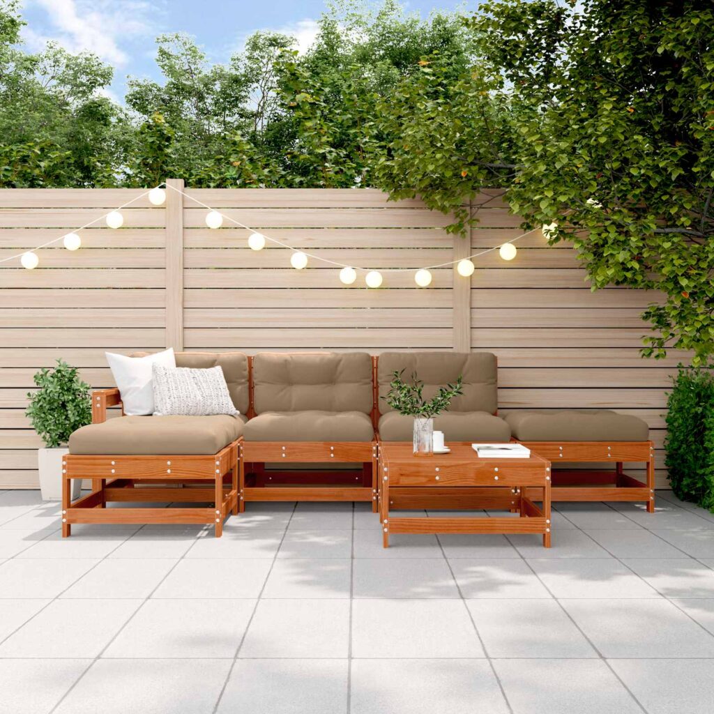 Pihan oleskeluryhmä 6 pcs Vahansävyinen Ruskea Massiivimänty