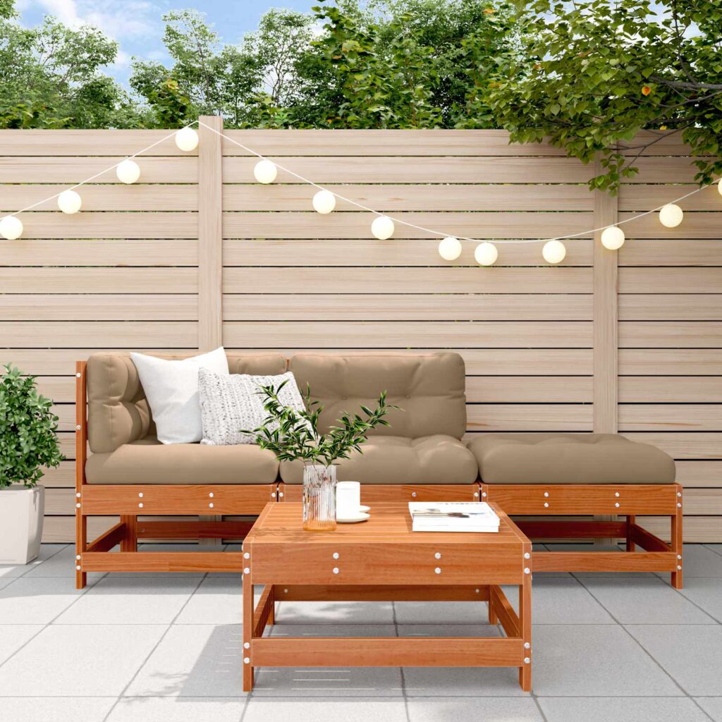 Pihan oleskeluryhmä 4 pcs Vahansävyinen Ruskea Massiivimänty