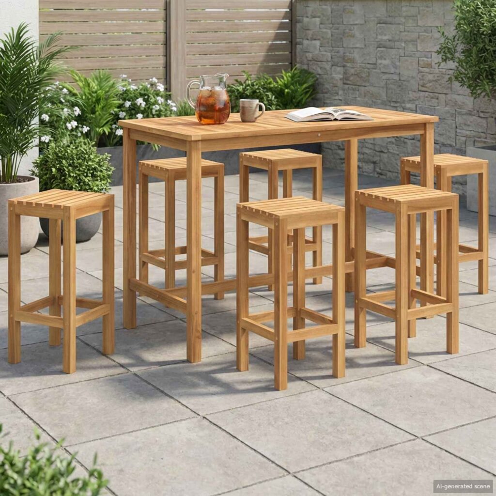 Ulkoilmaravintolakokonaisuus 7 pcs Käsittelemätön Tiikkipuu