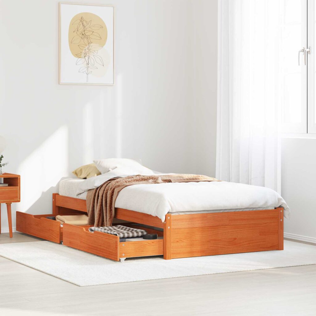 Sängyn runko laatikon kanssa Vaha ruskea Massiivinen mänty