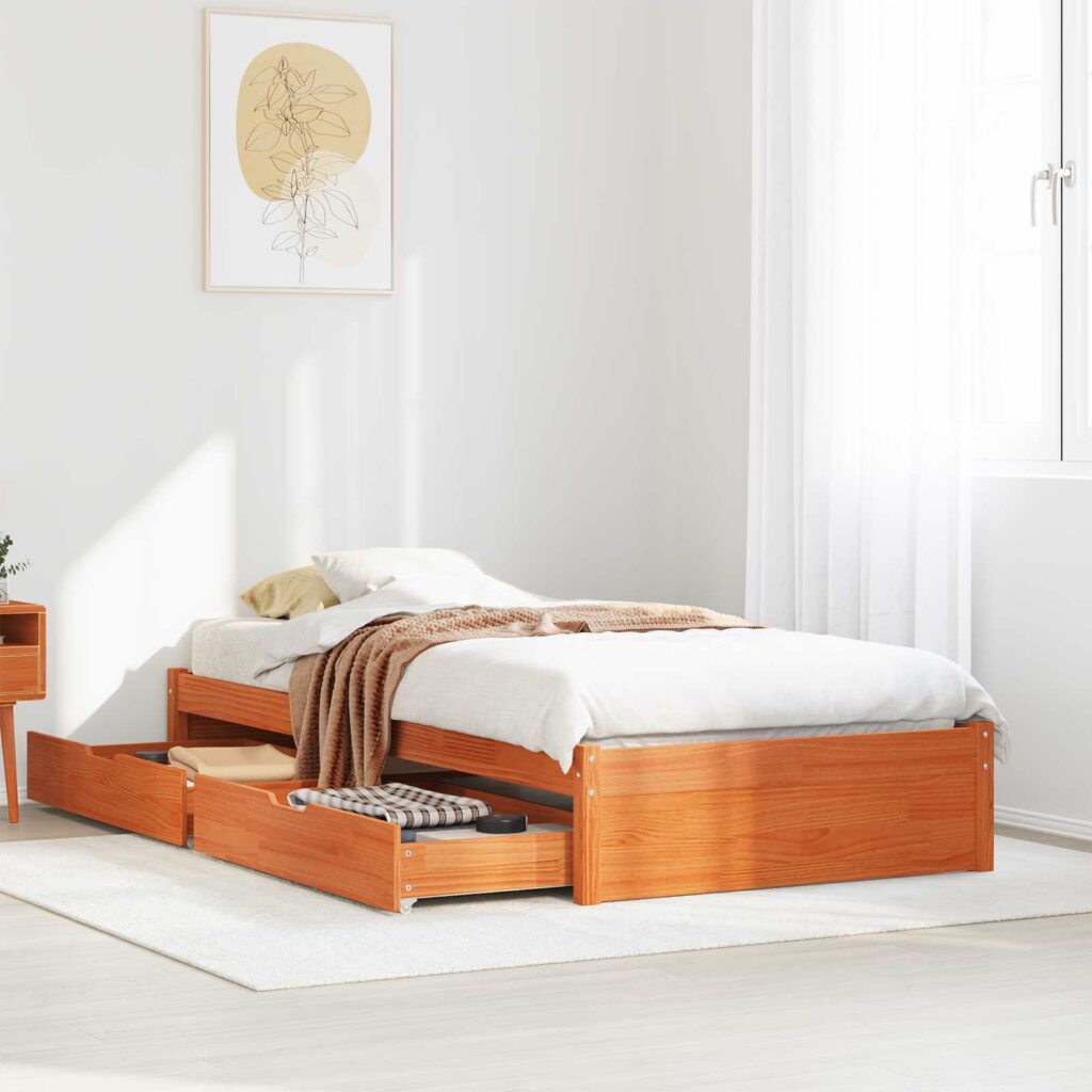 Sängyn runko laatikon kanssa Vaha ruskea Massiivinen mänty