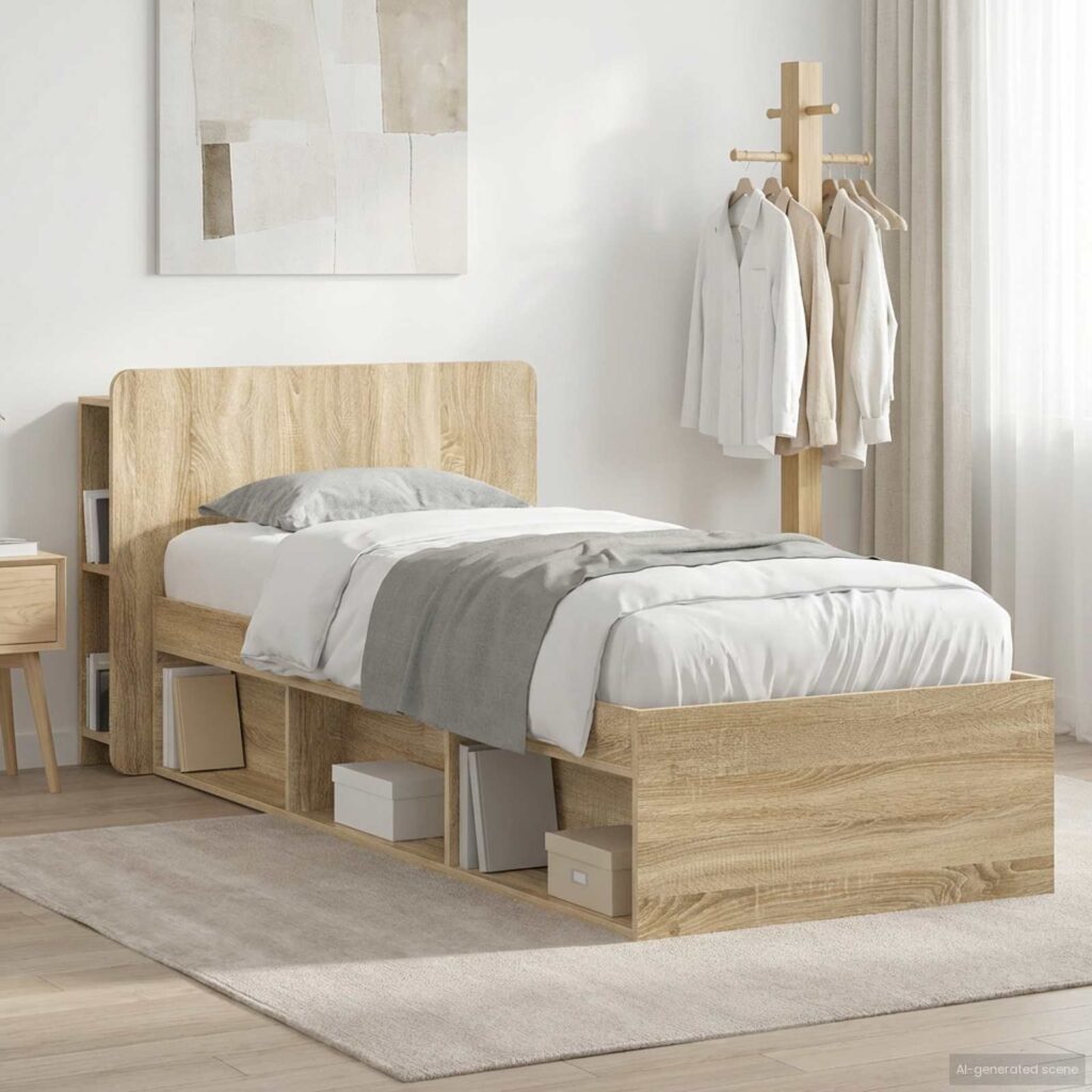 Sänkykehys varastolla päätyllä Sonoma-tammi 2FT6 Small Single