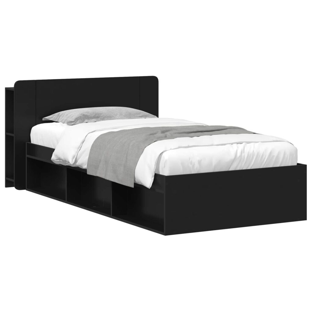 Sänkykehys varastolla päätyllä Musta 90 x 200 cm Tekninen puu