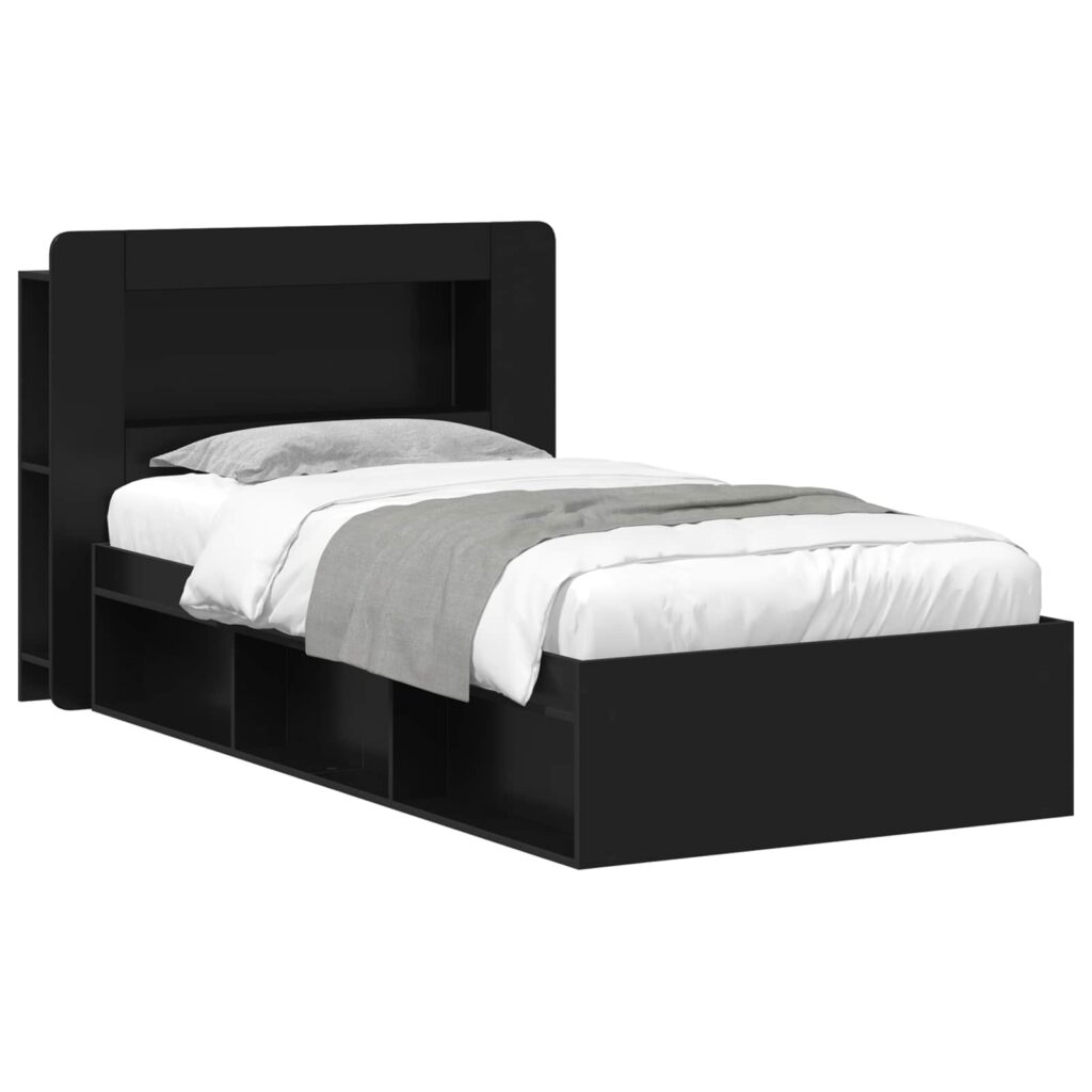 Sänkykehys varastolla päätyllä Musta 100 x 200 cm Tekninen puu