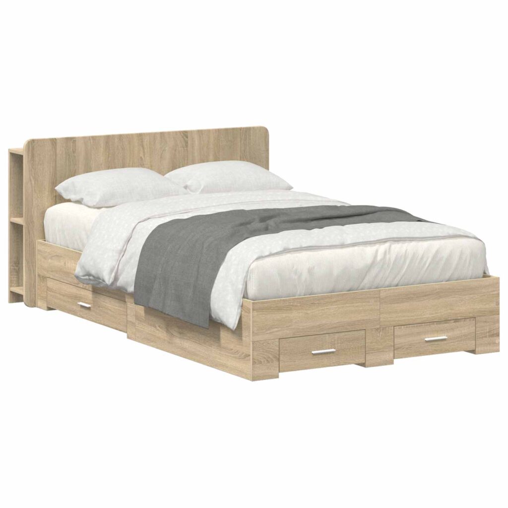 Sänkykehys varastolla Sonoma-tammi 120 x 200 cm Tekninen puu