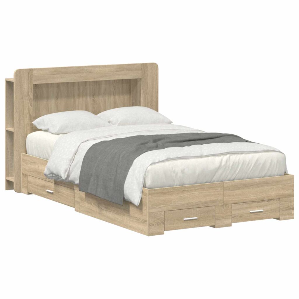 Sänkykehys varastolla Sonoma-tammi 120 x 200 cm Tekninen puu