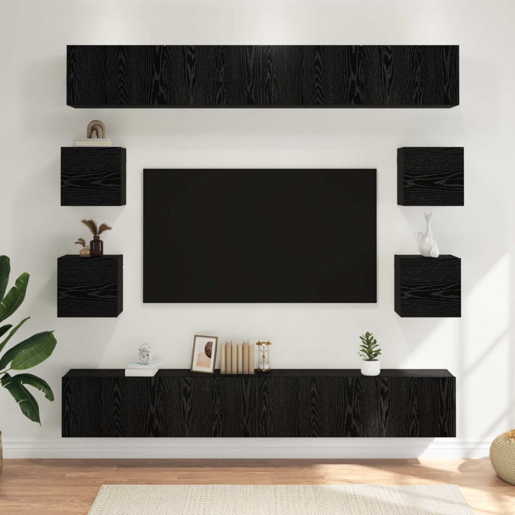 TV-tasosetti 8 pcs 100 x 30 x 30 cm Musta tammi Tekninen puu
