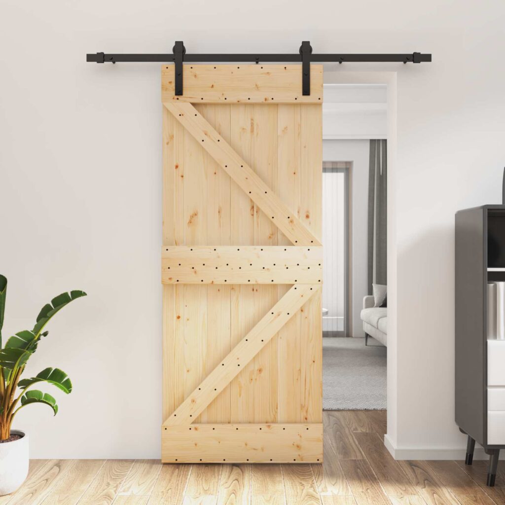 Liukuovi Luonnollinen ja musta 85 x 210 cm Massiivinen mänty