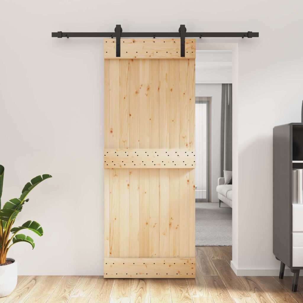 Liukuovi Luonnollinen ja musta 80 x 210 cm Massiivinen mänty