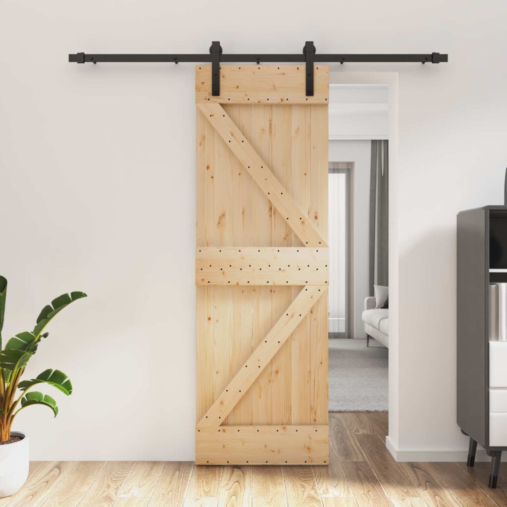Liukuovi Luonnollinen ja musta 70 x 210 cm Massiivinen mänty