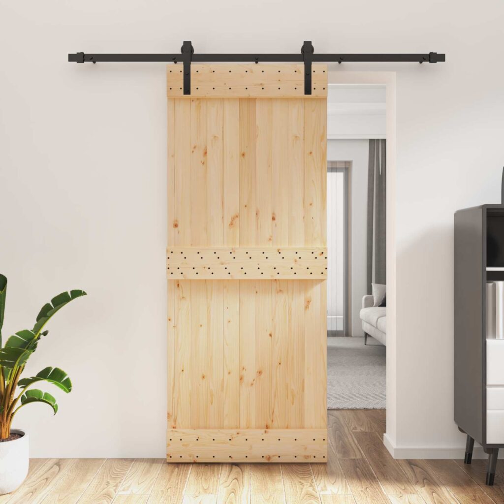 Liukuovi Luonnollinen ja musta 85 x 210 cm Massiivinen mänty