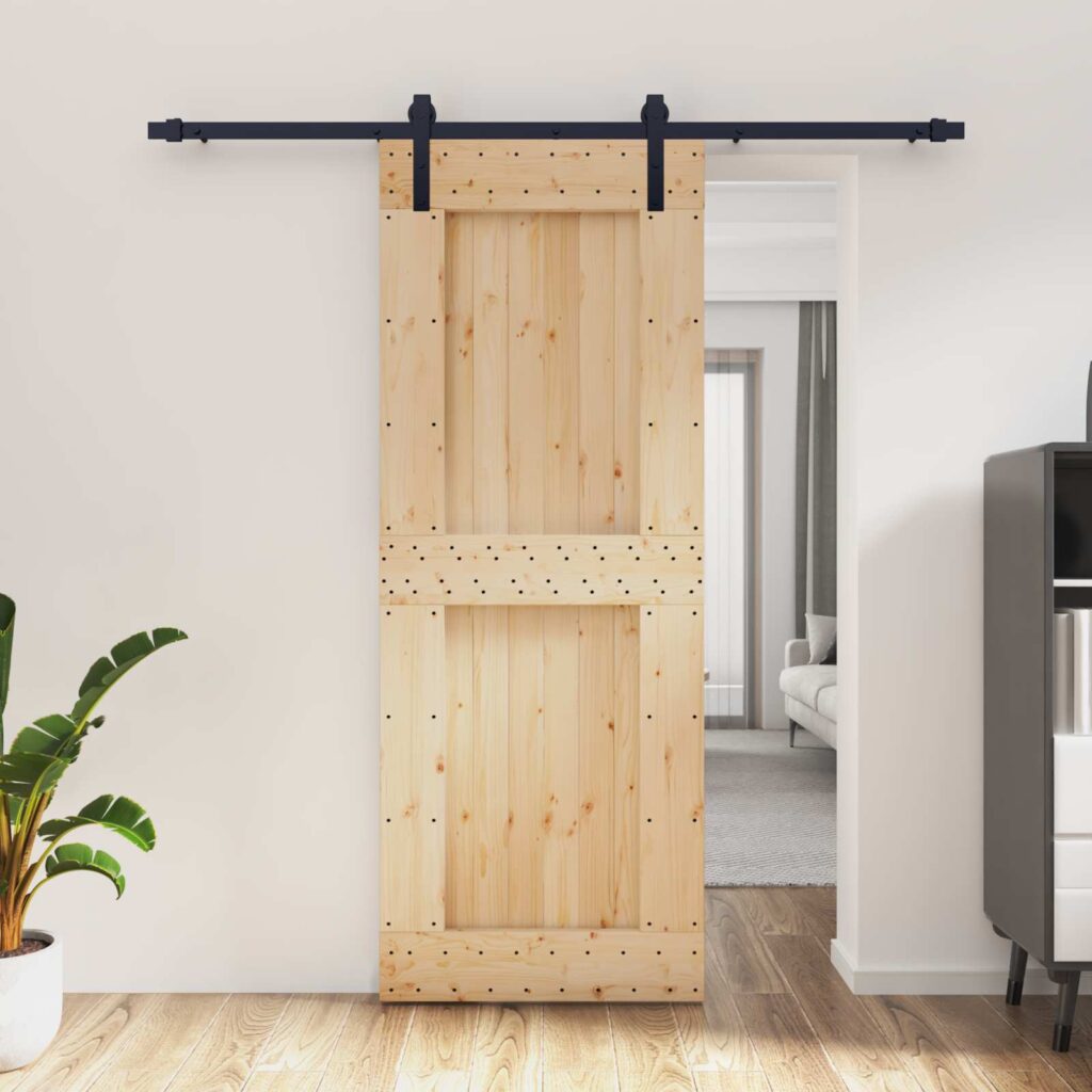 Liukuovi Luonnollinen ja musta 80 x 210 cm Massiivinen mänty