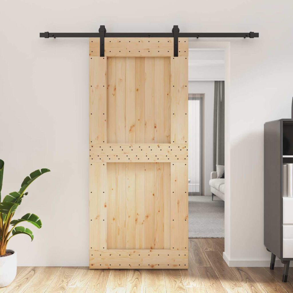 Liukuovi Luonnollinen ja musta 90 x 210 cm Massiivinen mänty