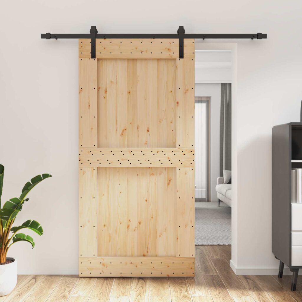 Liukuovi Luonnollinen ja musta 100 x 210 cm Massiivinen mänty