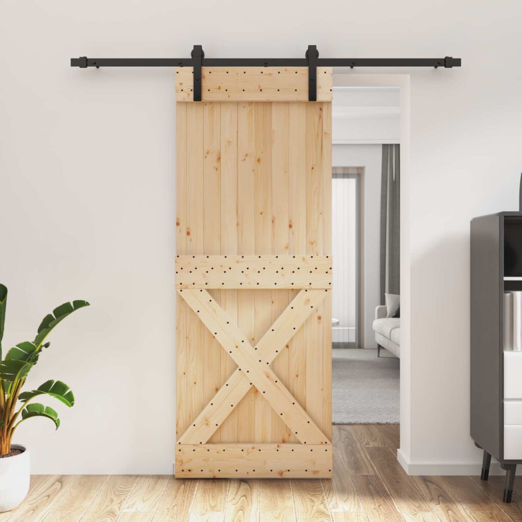 Liukuovi Luonnollinen ja musta 80 x 210 cm Massiivinen mänty