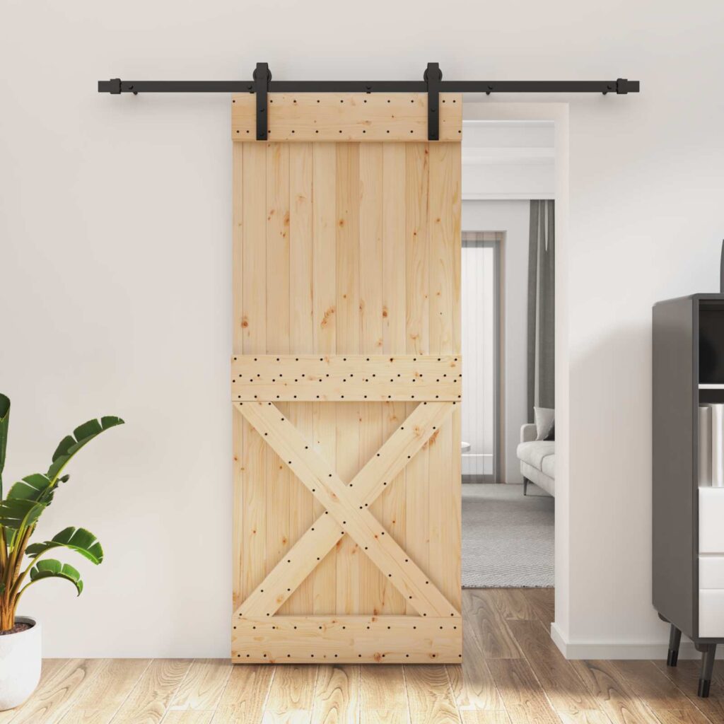 Liukuovi Luonnollinen ja musta 85 x 210 cm Massiivinen mänty