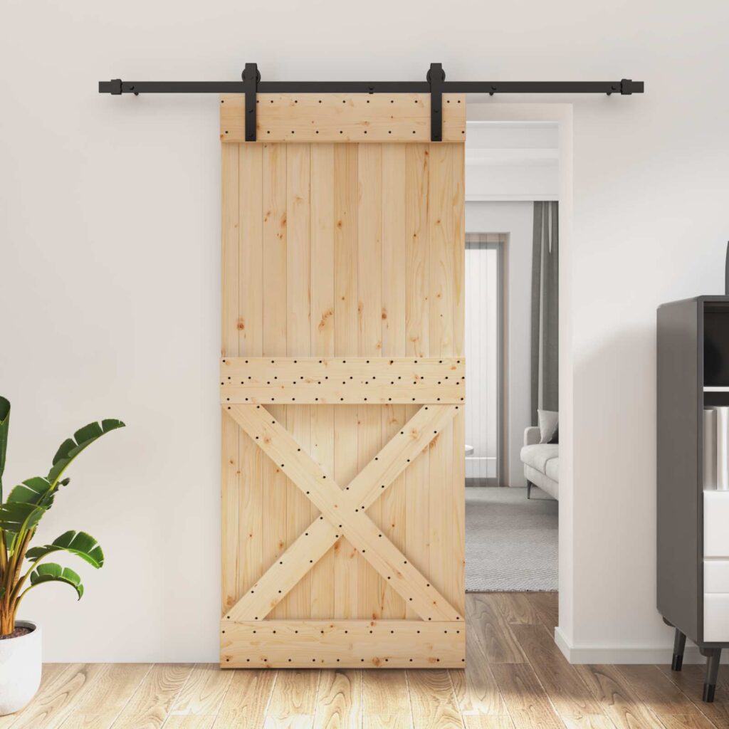 Liukuovi Luonnollinen ja musta 90 x 210 cm Massiivinen mänty