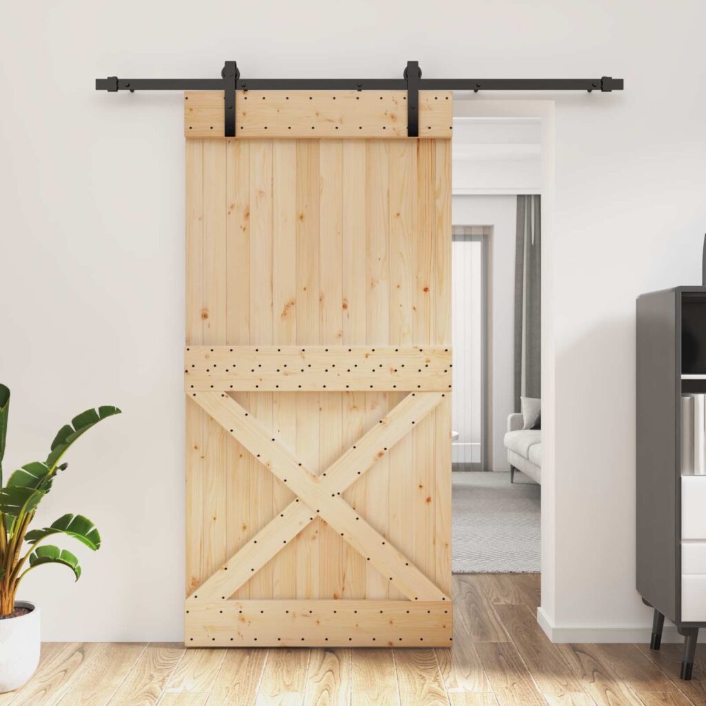Liukuovi Luonnollinen ja musta 100 x 210 cm Massiivinen mänty