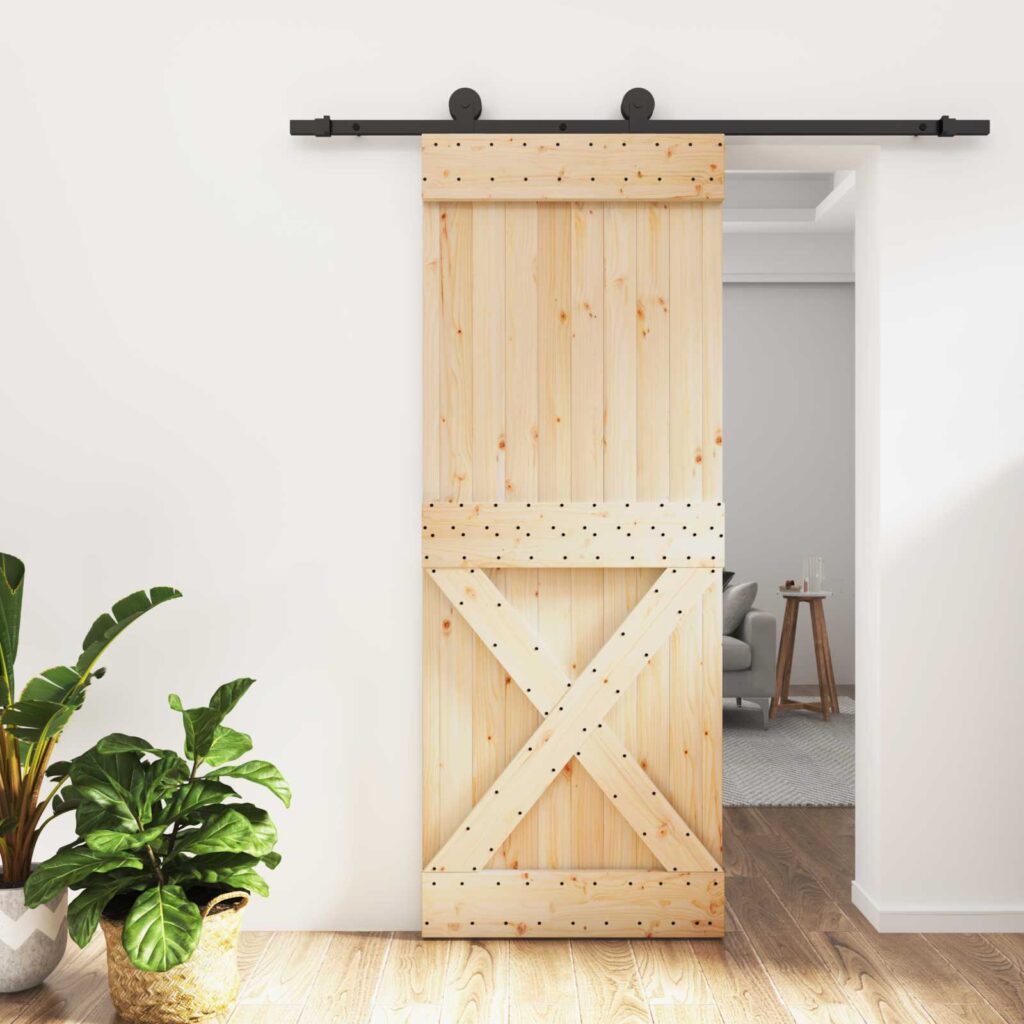 Liukuovi Luonnollinen ja musta 80 x 210 cm Massiivinen mänty