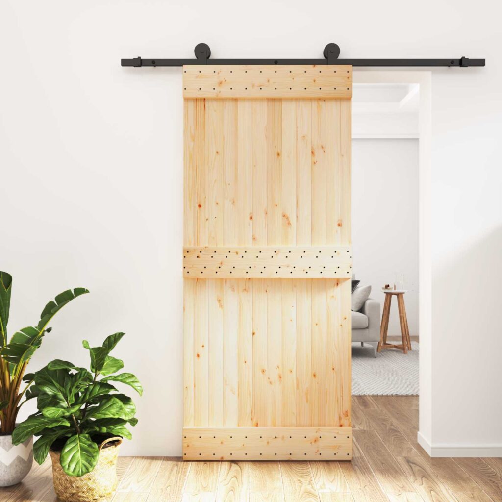 Liukuovi Luonnollinen ja musta 90 x 210 cm Massiivinen mänty