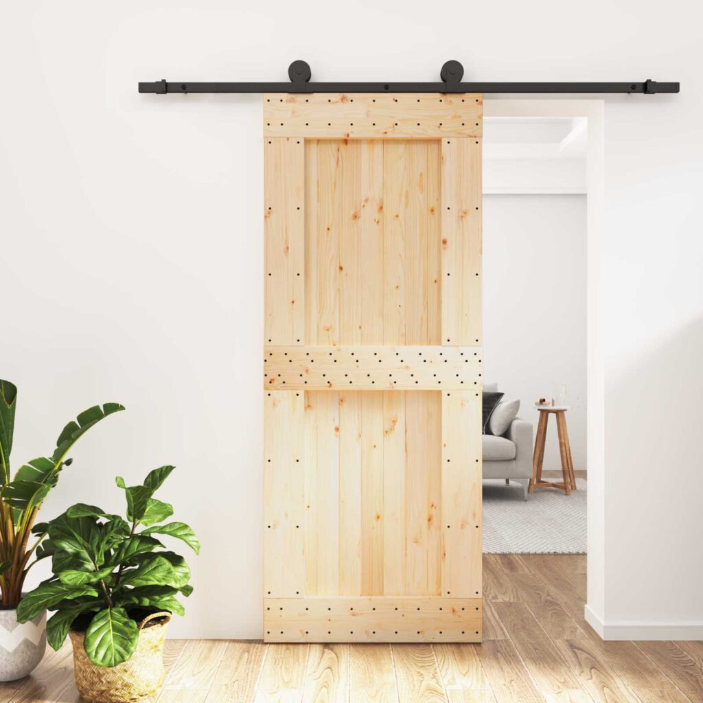 Liukuovi Luonnollinen ja musta 85 x 210 cm Massiivinen mänty